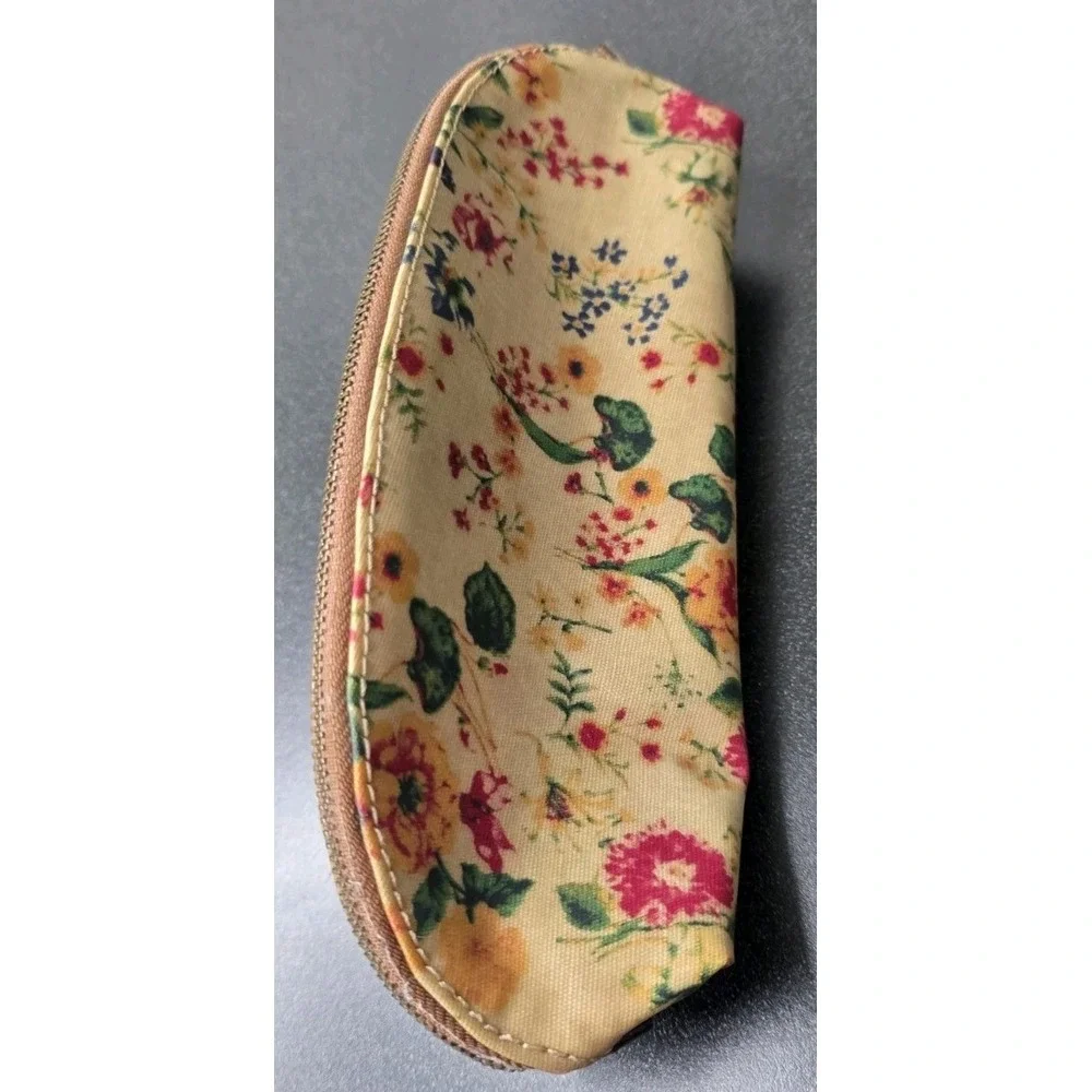 New Patricia Nash Prairie Rose Tan Floral Leather Pencil Case Cosmetic Brush Bag